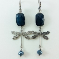 Boucle d'oreille grande libellule bleu nuit Pia Louise