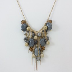 Collier perle et chaîne gris