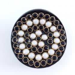 Pince ronde strass noir/perle/gold