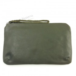 Pochette trousse GM cuir kaki Naterra