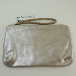 Pochette trousse GM cuir argent Naterra