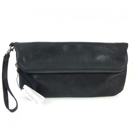 Pochette cuir irisé graphite Naterra